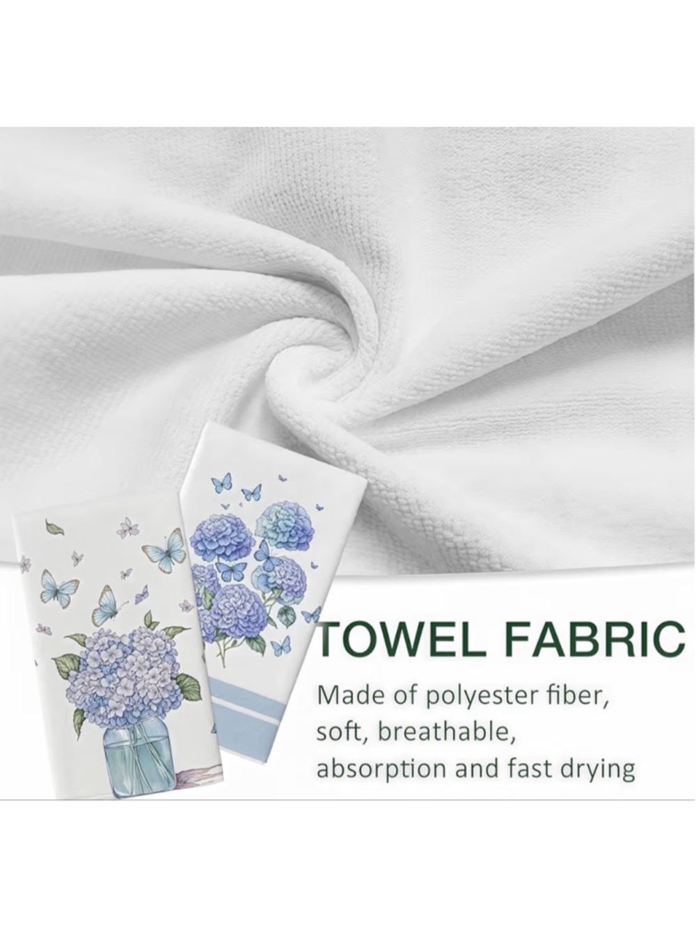 NEW Hydrangea Floral Flour Sack Kitchen Set of 2 Hand Towels 18x26” - Picture 4 of 5